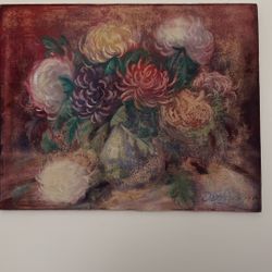 Original Artist Signed Large Antique Oil On Stretched Canvas