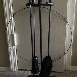 5 Piece Black Cast Iron 28 I. H Fireplace Tool Set with Ball Handles