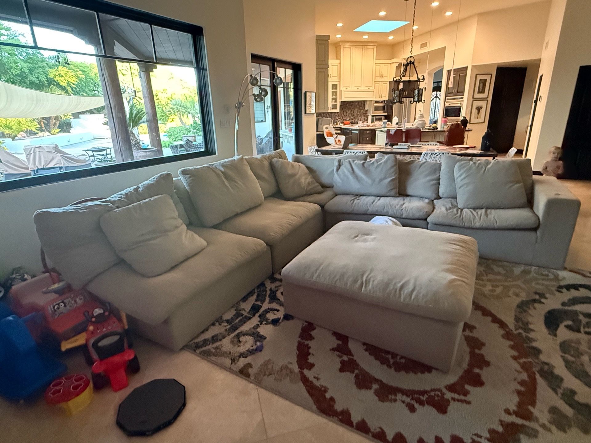 Large sectional and ottoman sofa couch tan khaki cream