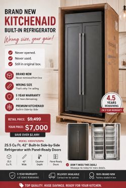 KitchenAid 42” Built-In Refrigerator | Brand New | $7,000