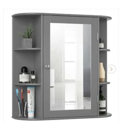 New In BOX 6.5 in. x 25 in. x 26 in. Gray Multipurpose Wall Surface Mount Bathroom Storage Medicine Cabinet with Mirror