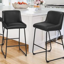 Black Counter Height Bar Stools with Back, Comfortable Bar Chairs