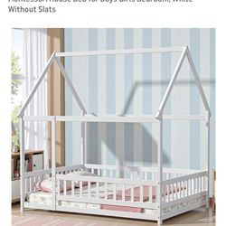 Full size house bed white kids