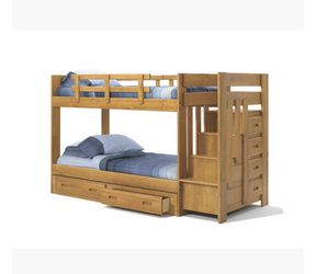 Brand New Heavy Duty Real wood staircase Bunkbed with storage on side