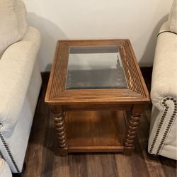 Oak and Glass End Table $8