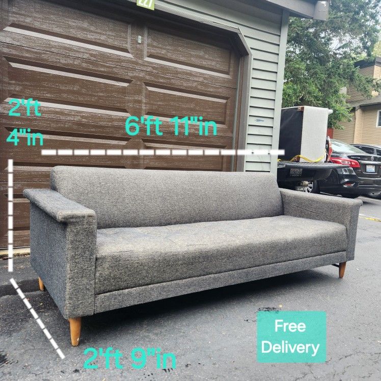 Free Delivery | Dark Gray Gus Tuffed Mid Century Modern 3 Seat Sofa/Couch