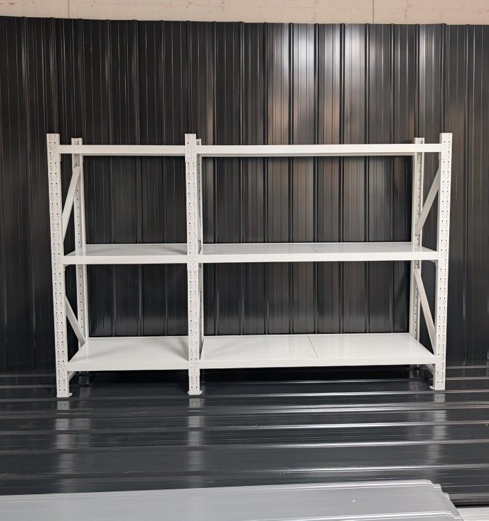 Modern White Steel Shelving Racks With Fully Flat Shelves