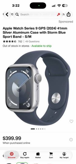 Apple Watch Series 9 GPS (2024) 41mm Silver Aluminum Case with Storm Blue Sport Band - S/M