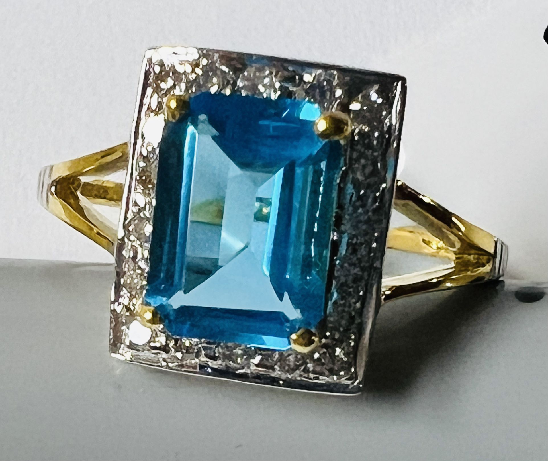 Natural DIAMONDS 0.25 Blue topaz 14kt Solid Yellow Gold Ring Size 6# wedding