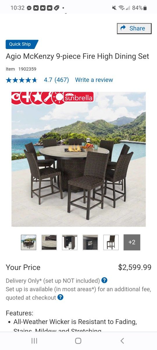 Agio McKenzy 9-piece Fire High Dining Set $2,000