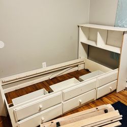 White twin Bed With Headboard