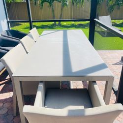 Modern Outdoor Glass Top Dining Table with 6 Chairs  measurement 86-36