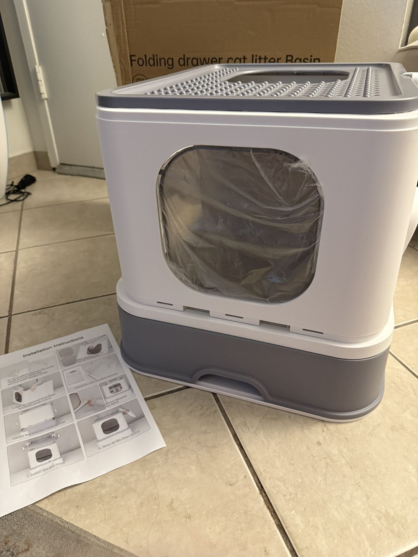 Foldable Cat Litter Box with Drawer, Large Capacity