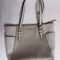 Michael Kors Charlotte Large Signature Logo and Metallic Top-Zip Tote Bag