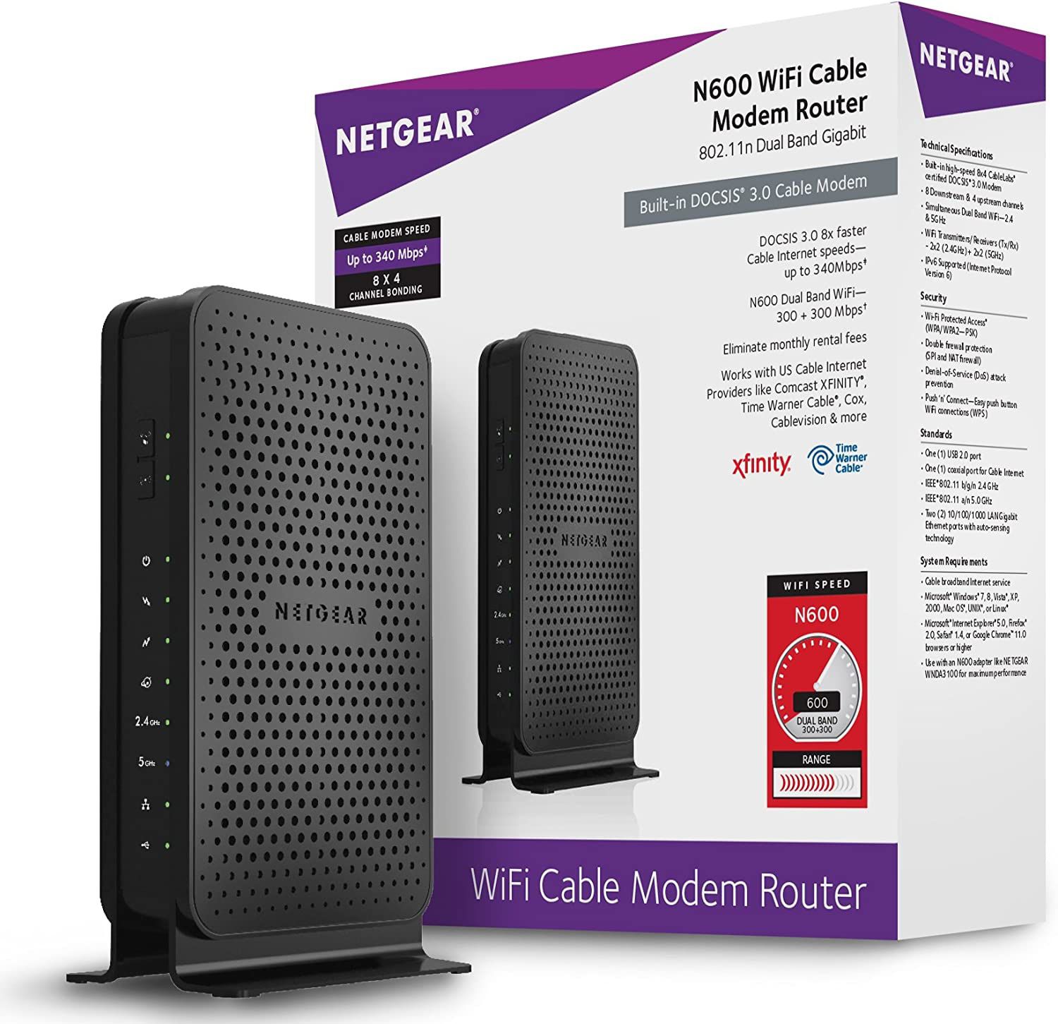 NETGEAR N600 (8x4) WiFi DOCSIS 3.0 Cable Modem Router (C3700) Certified for Xfinity from Comcast, Spectrum, Cox