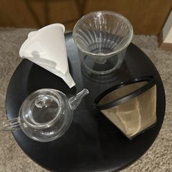 Coffee pour-over / Tea Kit: Glass Kettle, Filter Cone, Mesh Filter, Funnel