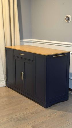 Large Rolling Kitchen Island – 53” Navy Blue, Fully Assembled, Trash Can Storage