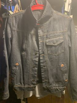 Men’s Jean Jacket faded black distressed sleeve 2 outer sleeves 1 inside new w/o tags