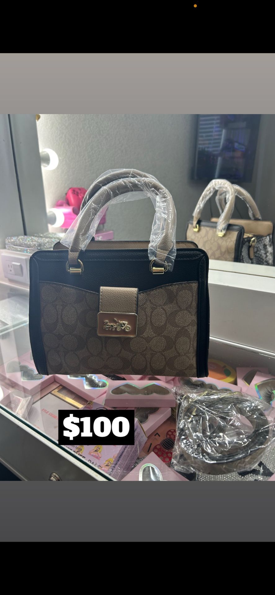 Coach Tan And Black Handbag Purse