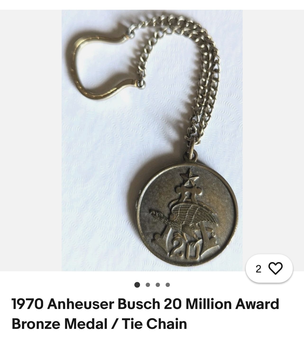1970 Anheuser Busch 20 Million Award Bronze Medal Tie/chain