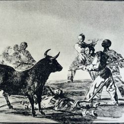 Mob Bullfighting Original Antique Vintage Fine Art GOYA Print of Etching 1960’s Spain Printed Collectible Bull Fighting