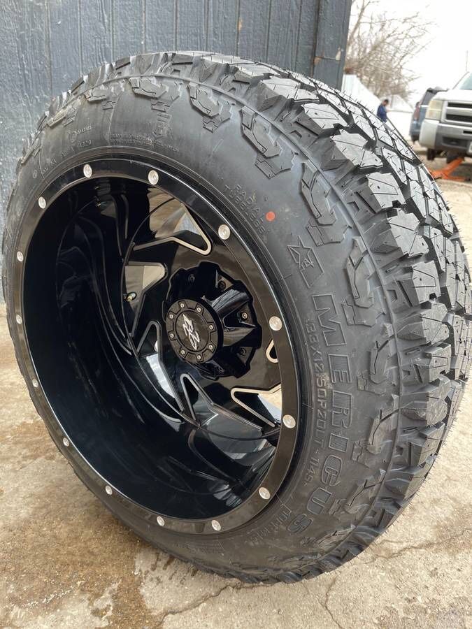 New 20x14 black rims and New tires 20” wheels 20 Rines negros llantas Fit Ford F-150 Chevy Silverado GMC Sierra Toyota Tacoma / 4Runner Nissan Titan