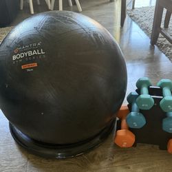 Adjustable Dumbbell Set and SPORTS Yoga Exercise Ball