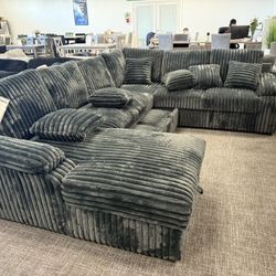 Dark Gray Corduroy Sectional Sleeper W/ Storage Chaise Lounge - EZ $10 Down Payment Options Available 