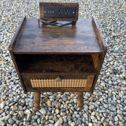 Mid Century Rustic Nightstand w/ USB + Outlet Charging Station