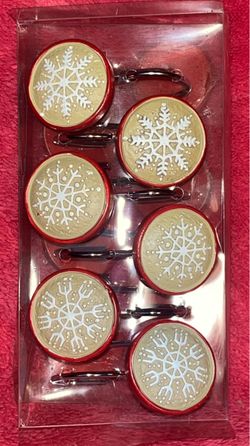 Christmas Snowflake Set of 12 Linda Spivey Ceramic & Metal Shower Curtain Hooks NEW in Package!