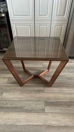 Glass Top Rectangle Wood Side Table