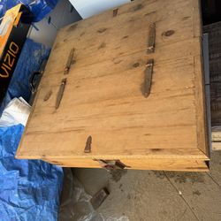 Solid Wood Chest/ Coffee Table W/ Iron Hinges And Details