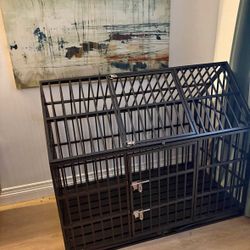Heavy Duty Dog Crate Extra Large Dog Cage Kennel, Indestructible XXL Dog Crate with Open Roof Top, Trays and Wheels, Escape-Proof