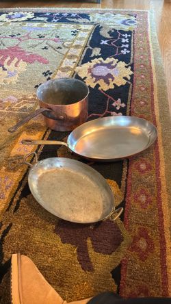 Three Marked Copper Pots / Pans