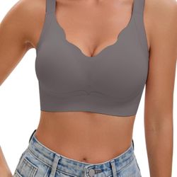 Xl size gray Women's Seamless Comfortable Bra, Jelly Glue fit Lifting and Gathering Bra, Wide Sports Bra