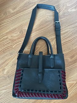 Black Leather handbag purse Red Velvet Trim Boho Rock