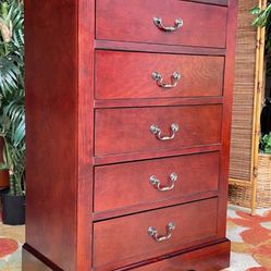 Mahogany Burgundy 5-drawer Tallboy Dresser , Solid wood - 48H x 32W x 18D 