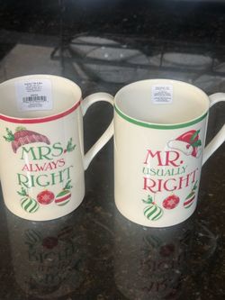 Set of two Christmas mugs for a gentleman and a lady, Lenox, new, no box