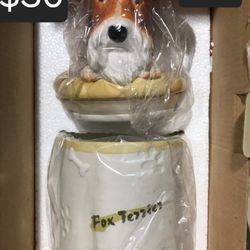 FOX TERRIER Porcelain Dog Treat Cookie Jar Ceramic Figurine Quality DNC Arcadia