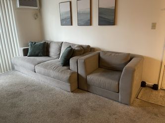 Grey Deep Sofa And Matching Chair 
