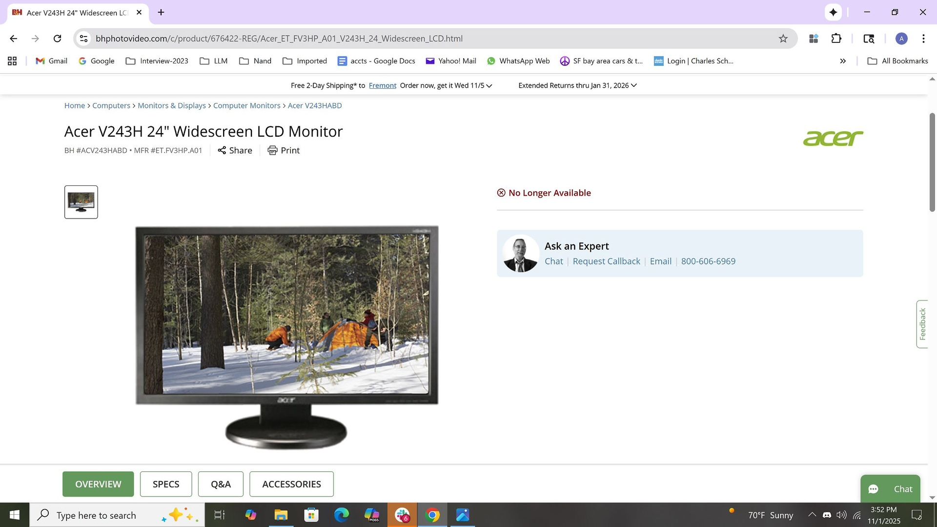 Acer V243H 24” Widescreen LCD Monitor