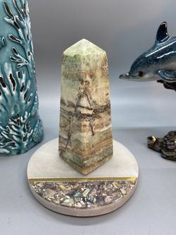 270 Gram Caribbean Pistachio Calcite Stone Obelisk Tower Crystal Specimen