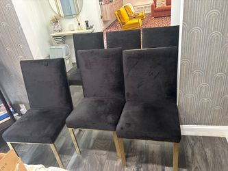6 Meridian opal black velvet and gold dining chairs