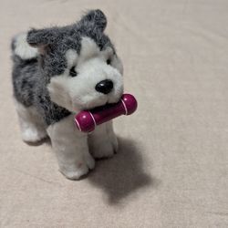 American Girl Plush Husky Dog Gray White 2019 GDX03 with Purple Bone