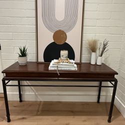 53” Solid Wood Console Table – Entryway / Sofa Table w Metal Base