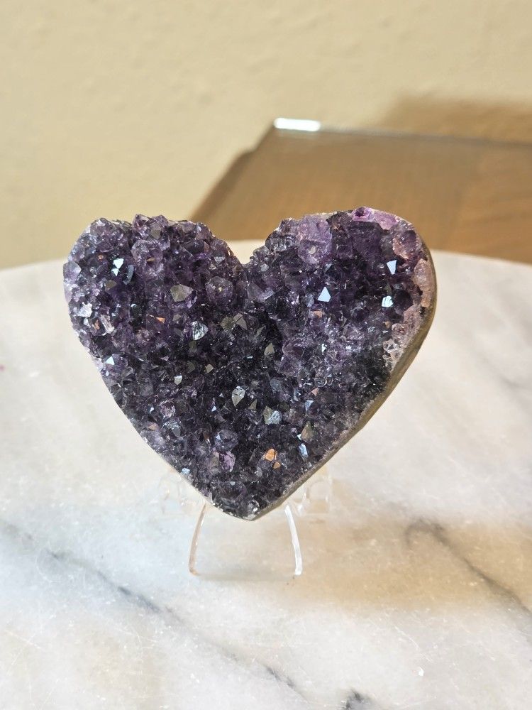 2.5" Approximately Druzy Amethyst Heart Quartz Crystal