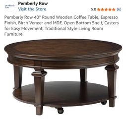 Pemberly Row 40" Round Wooden Coffee Table – New in Box, Espresso
