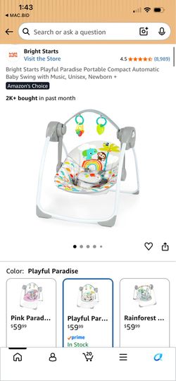 Bright Starts Playful Paradise Portable Baby Swing Music Newborn