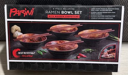 PARINI 4 - PIECE MELAMINE RAMEN BOWL SET WITH WOODEN CHOPSTICKS BRAND NEW!!!