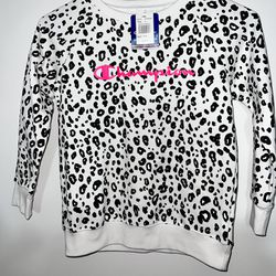 Champion Girls size Large Crewneck White & Black Cheetah Print Sweatshirt NWT